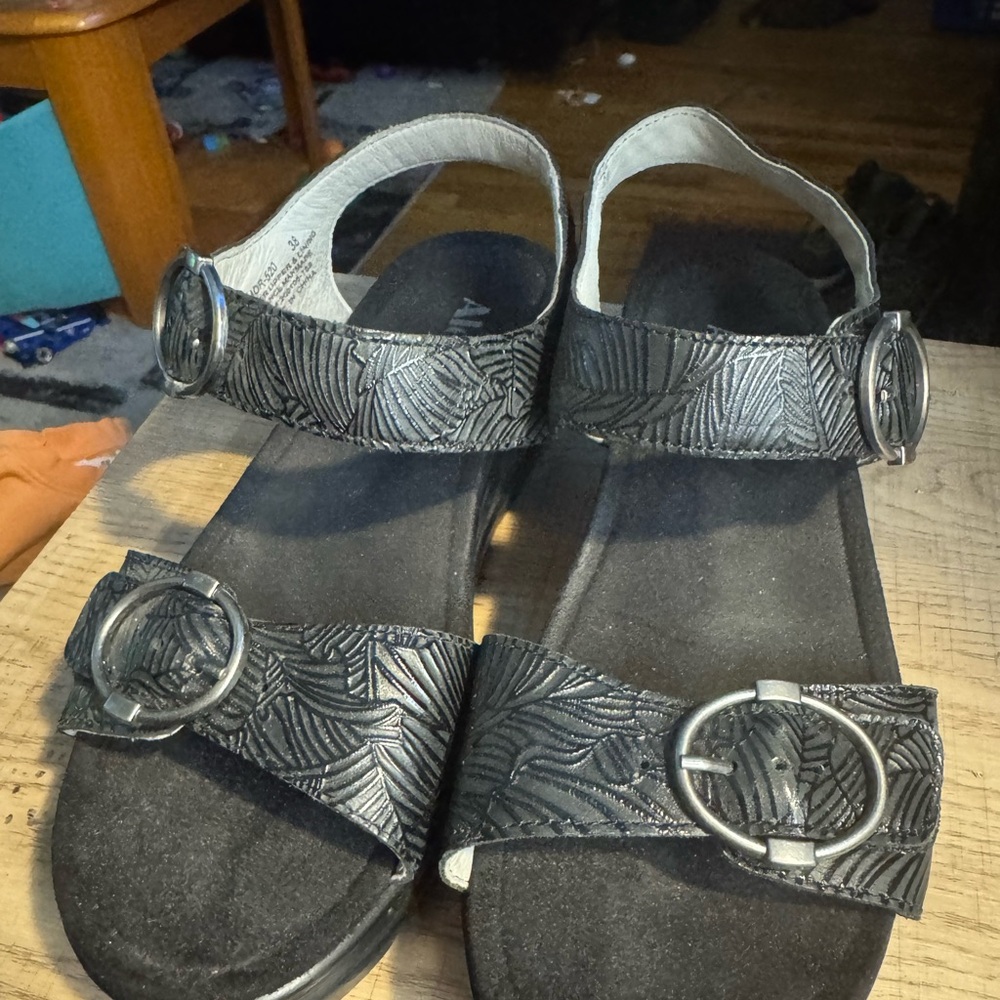 Alegria Black Patterned Wedges